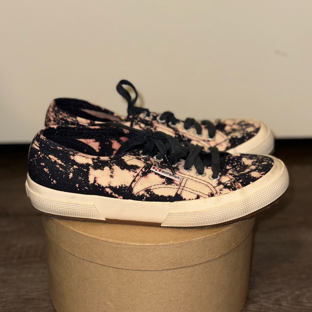 navy blue superga’s custom bleach tie dyed